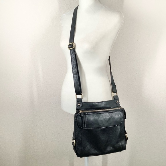 VINTAGE Great American Leather Crossbody Bag Black Adjustable Strap Pockets - Picture 1 of 14